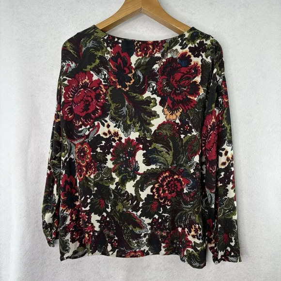J Jill Blouse‎ Womens Dark Floral Rayon Long Sleeve Pullover Blouse Size Medium - Picture 2 of 6